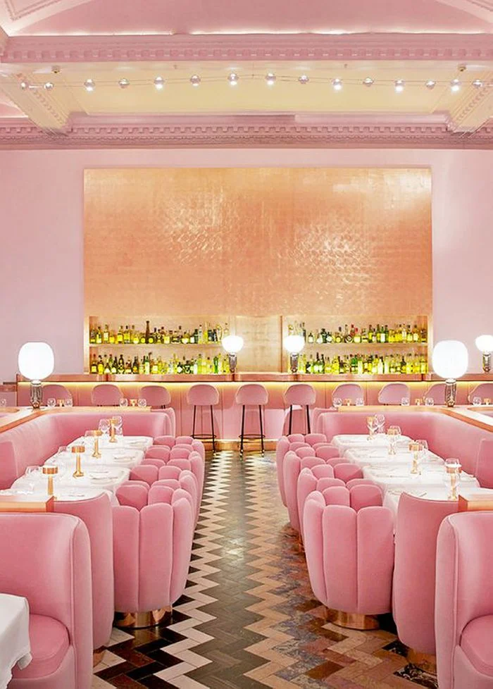 Pink Tea Room With Zig Zag Pattern Flooring, Best Afternoon Tea London, Sketch London, Art Deco, Tea Room, Mid Century Modern, Decorating Ideas