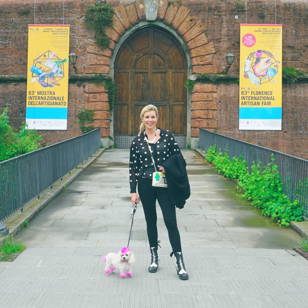 Christi Tasker, Pink Poodle, Traveling Poodle, Miami Interior Designer, Florence, Italy, Art Show, Product Designer, Fashion Designer Miami