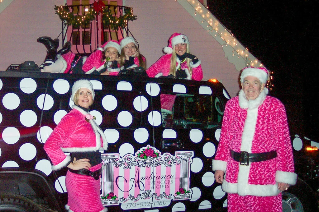 Christi Tasker Christi Tullis Ambiance Interiors Suwanee Ga Father Fuschia Pink Santa Clause Polka Dot Hummer Pink